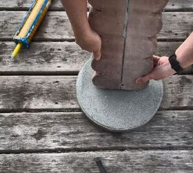 She stuck 3 scalloped pavers on a round brick for this delightful addition to her patio