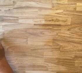 how to turn an old desk into an extra large diy craft desk, After sanding and wiping clean applying polyurethane