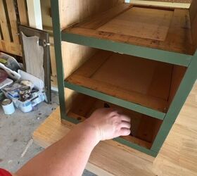 how to turn an old desk into an extra large diy craft desk, Making sure cabinet lines up