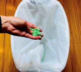 She puts shreaded green soap in her trash can for this clever summer trick