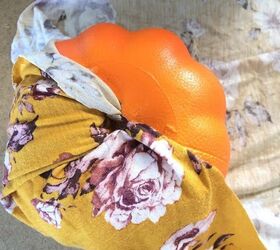 Use scrap fabric to elevate little plastic pumpkins