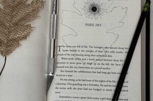 She traces a leaf over a book page for elegant $0 decor