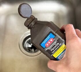 Pour hydrogen peroxide down your drain for one of our most favorite kitchen hacks ever