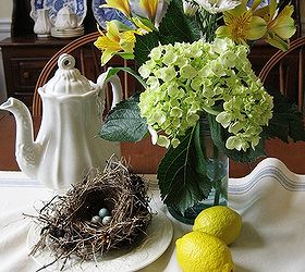 mason jars and bird nests a simple summer centerpiece, home decor, seasonal holiday decor, My favorite colors blue and yellow combine to create a simple summery centerpiece
