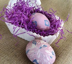 dye your easter eggs using old silk ties and scarves, crafts, easter decorations, seasonal holiday decor, The pattern on the back left by fabric gathered with a rubber band is also fun and interesting