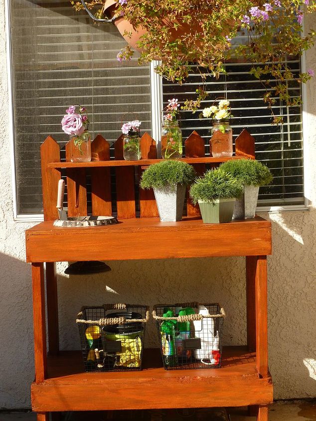 potting bench makeover and organization, gardening, painted furniture, After