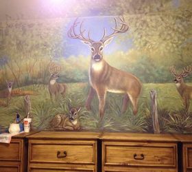boys room hunting mural, bedroom ideas, home decor, painting, Mural I painted above the dressers