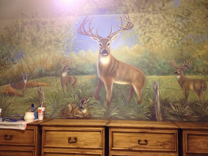 boys room hunting mural, bedroom ideas, home decor, painting, Mural I painted above the dressers