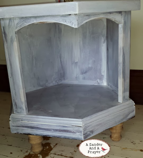 pinterest inspired dog bed, chalk paint, painted furniture, pets animals, repurposing upcycling, I wanted to use my chalk paint recipe which is 4 parts paint to 1 part spackling I wasn t sure it would adhere properly because of the wood veneer so I used primer first Then I used stain on the feet