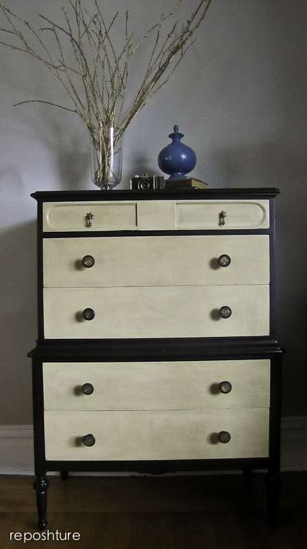 black and linen nightstand, painted furniture, dresser that I was asked to make a nightstand for