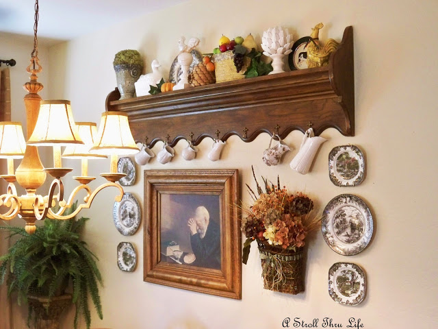 decorating with plates wall collages, home decor, shelving ideas, Plates on the wall and on the shelf creates an interesting collage