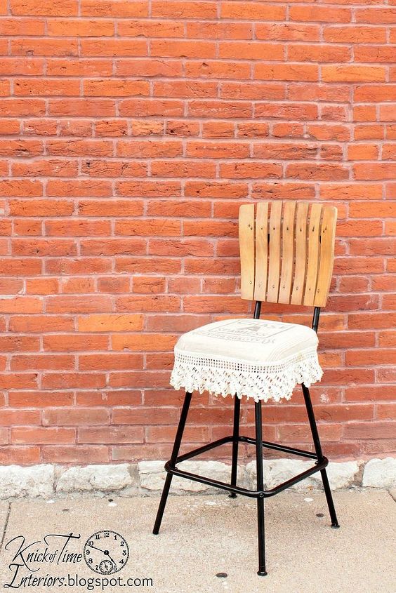 outdated bar stool gets a seed bag makeover, painted furniture, Bar Stool After