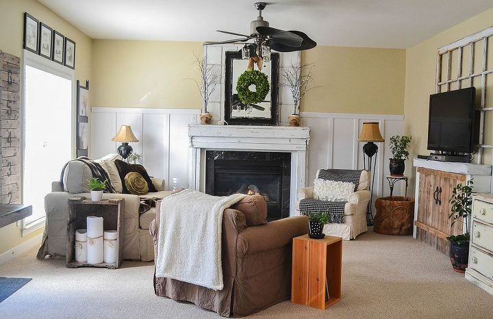moving the tv off the mantel much better, fireplaces mantels, home decor, living room ideas, The furniture is positioned better for conversations like this than before A picture of before is at the bottom of the post