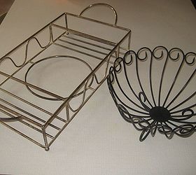 diy hanging pot pan rack, kitchen design, repurposing upcycling, storage ideas, fruit basket with serving tray both were only 2 99 each