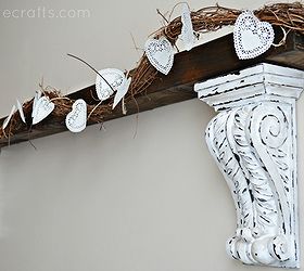 diy doily and twine banner for valentine mantel, crafts, seasonal holiday decor, valentines day ideas