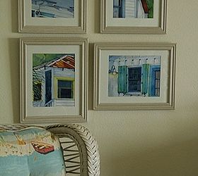 weekend retreat master bedroom, bedroom ideas, doors, home decor, window treatments, Watercolor prints of South Carolina cottages