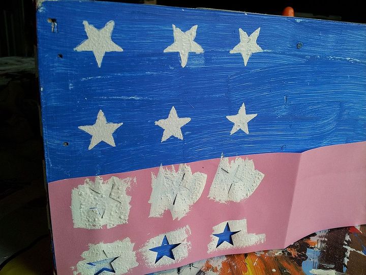 diy patriotic silverware and napkin caddy, crafts, patriotic decor ideas, seasonal holiday decor, A star stencil was created with a star punch and some scrap paper