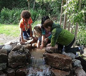 pond and waterfall for kids, outdoor living, ponds water features, Getting their hands wet