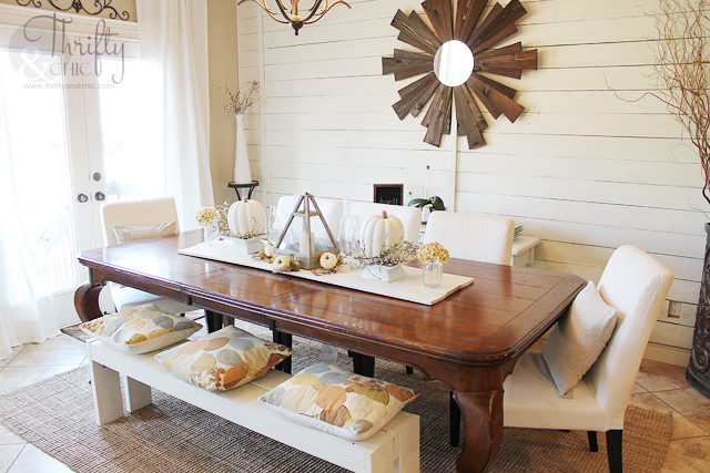 rustic chic fall tablescape and dining room, dining room ideas, home decor, Cedar plank wall and fall tablescape