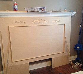 diy fireplace mantel headboard, We added crown moulding and some trim to pretty it all up