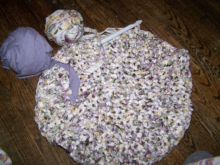 hand made rag rug, crafts, reupholster, lots of ripping to make strips of fabric to crochet