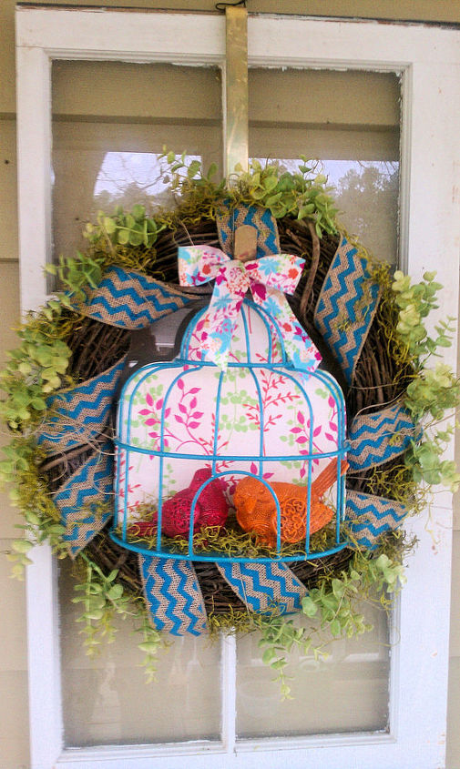 spring wreath frustration, crafts, seasonal holiday decor, wreaths, Version 3 This was the tear apart and restart I also switched the birds MWHP My Wonderful Hubby Phil said they had looked angry at each other w their backs turned lol