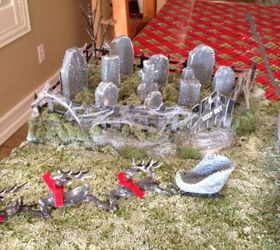 haunted christmas village, crafts, seasonal holiday decor, Santaless Sleigh and Cemetery
