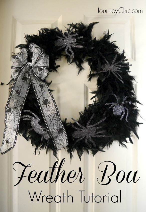 quick easy halloween feather wreath, crafts, halloween decorations, seasonal holiday decor, wreaths, A feather boa is the inexpensive secret to this Halloween wreath