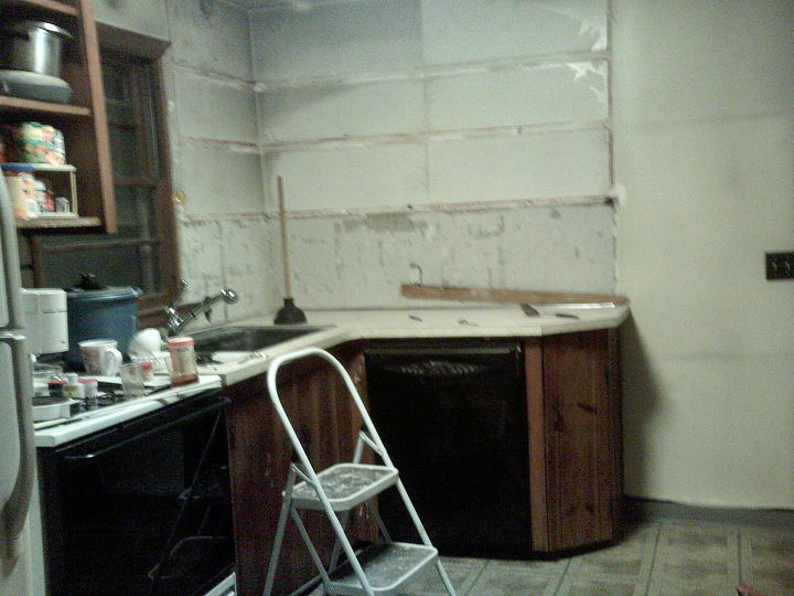 transformation of a 1950 s kitchen in to my dream kitchen, doors, kitchen backsplash, kitchen design, shelving ideas, My 1950 s knotty pine built cabinets I finally ripped down in 2010