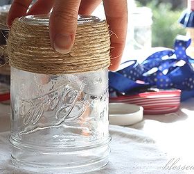 how to make easy diy patriotic luminaries, crafts, patriotic decor ideas, seasonal holiday decor, Wrap with jute and other trim