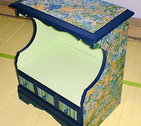 decoupage with fabric night table makeover, painted furniture, Decoupaged Night Table After