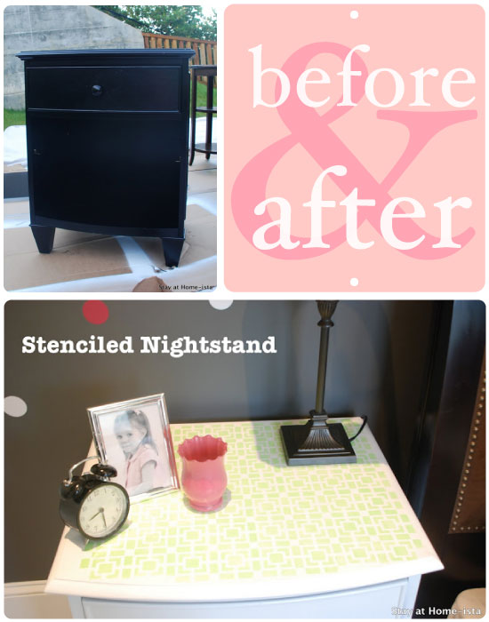 before after stenciled bedroom furniture, painted furniture, Before After Stenciled Nightstand using Aladdin Small Craft Stencil