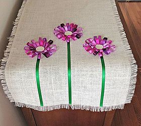 no sew loopy ribbon flower burlap tablerunner, crafts, Making a tablerunner is the ultimate expression of any season for d cor and entertaining especially to welcome spring