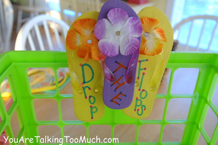 perfect place for sandy shoes with dollar tree goodies, crafts