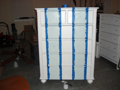 easy dresser makeover, painted furniture, Paint the stripes with left over semi gloss bedroom paint