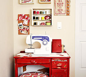 great places to sew and craft, craft rooms, home decor, The vibrant red totally energizes me