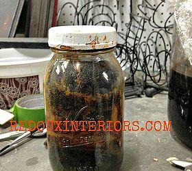 paint that looks like wood and pickled finish, painted furniture, Take a Mason Jar or approximate size Fill with steel wool pads Pour in White Vinegar until steel wool is completely submerged Seal tight Let it sit for a few days What you will have left is almost a rust looking solution