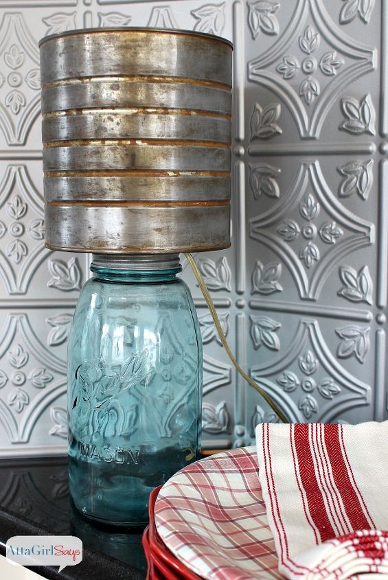 mason jar lamp with faux zinc shade, crafts, kitchen design, lighting, mason jars, repurposing upcycling, This mason jar lamp with a faux zinc lampshade is perfect for a farmhouse or rustic kitchen
