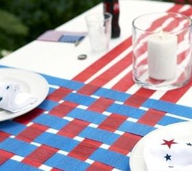 annual memorial day party prep, outdoor living, patriotic decor ideas, seasonal holiday decor, From last years bash we used the cheap streamers again to create colorful tables Budget saver