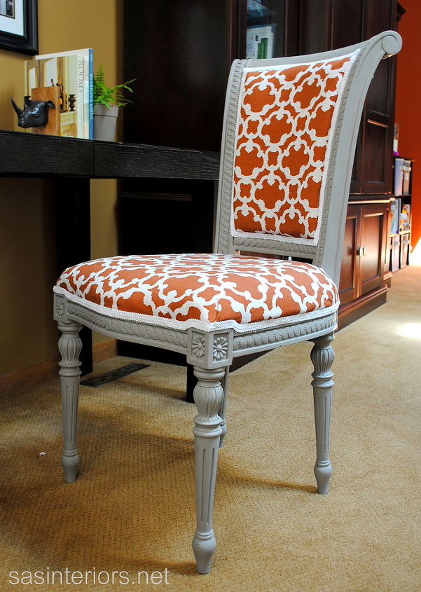 reupholstered desk chair, chalk paint, painted furniture, reupholster, My revamped reupholstered chair
