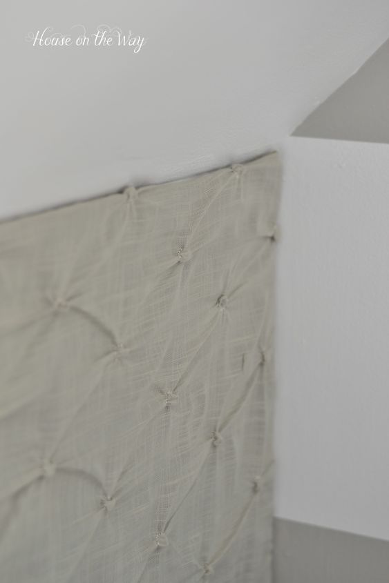how to make a diy fabric covered pin board wall for less than 25, The pin board was attached to the wall with small nails in each corner and in a few select areas