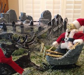 haunted christmas village, crafts, seasonal holiday decor, Skeleton Clause in his sleigh