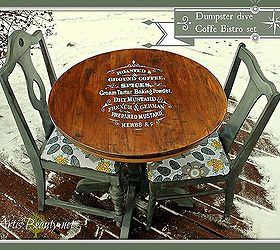dumpster dive rescued coffee bistro set, chalk paint, painted furniture, Can you believe this is the same set