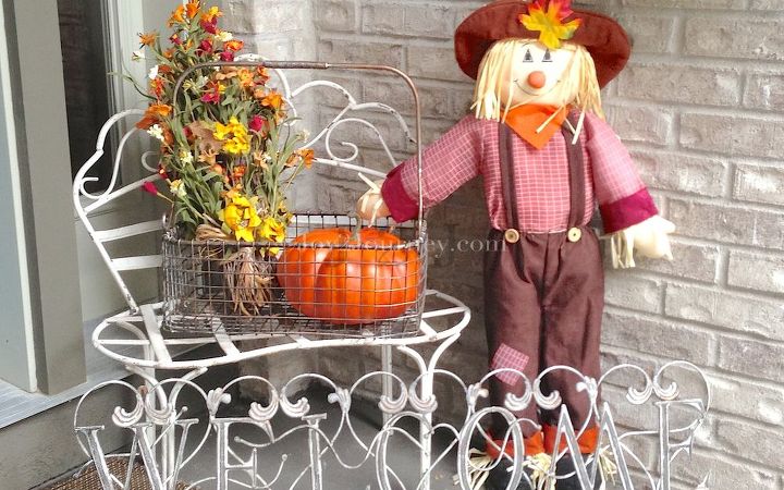 autumn porch, curb appeal, seasonal holiday decor, My adorable scarecrow I bought it for 50 at a garage sale this summer