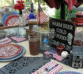 4th of july tablescape, seasonal holiday decor, Warm Beer Cold Food Come On In