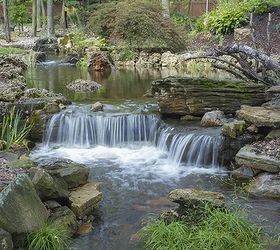 expansive waterfalls and pond in crown point indiana, outdoor living, patio, ponds water features, A close up of one of the many waterfalls A variety of stone was used in this project