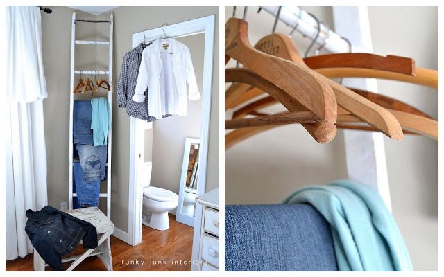 80 junk ways to hang up your junk, home decor, repurposing upcycling, Ladders make a great walk out closet