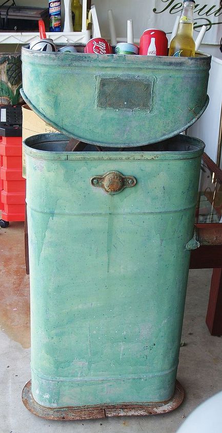 how can i repurpose this antique water cistern, repurposing upcycling, The rotating thing will come out easily according to hubs so I think since it takes the least amount of work we are going to make it into an ice chest for a while