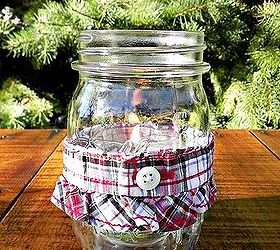 decorating mason jars with plaid shirts, crafts, mason jars, seasonal holiday decor, Drop in a votive candle and you have a lovely Christmas decoration