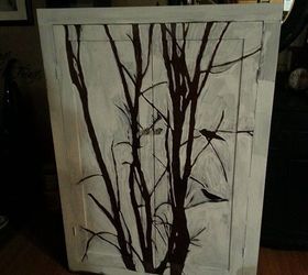 winter tree cabinet, chalk paint, kitchen cabinets, painted furniture, 1st coat of white I had to walk away awhile and actually posted a pic on hometalk to find out if I was crazy to keep on with with the mind numbing process I got an overwhelming response to keep on It was what I needed